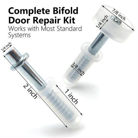Heavy Duty Bifold Door Fix Kit Includes Spring Loaded Top Roller And Pivot Bracket For No Sweat Setup Folding Closet Pocket Barn Accordion Doors Fits 1 To 1 3 8 Inch Thick Panels with measurements displayed.