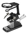 Usb soldering station with LED magnifying lamp and adjustable third hand clamp for electronics repair, lighted desk magnifier with flexible arm.