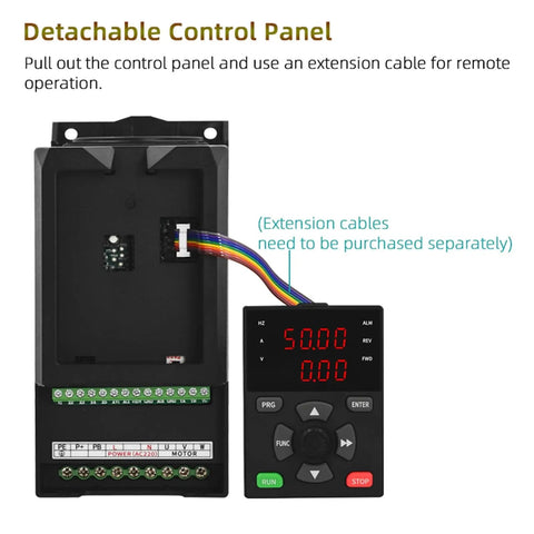 Get Real Control With This Variable Frequency Drive Inverter From 3KW To 5KW VFD 380V AC Motor Speed Controller For Ultra Smooth Adjustable RPMs And Easy Motor Tuning. Detachable control panel with display and wiring
