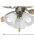 Three Light Ceiling Fan Light Kit In Brushed Nickel With Alabaster Glass Shades, Quick Connect Wiring And Easy Clip Glass Attachment