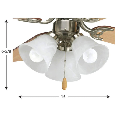 Three Light Ceiling Fan Light Kit In Brushed Nickel With Alabaster Glass Shades, Quick Connect Wiring And Easy Clip Glass Attachment