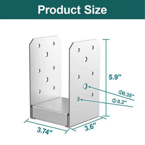 2 Pack 4x4 Post Base Adjustable Stainless Steel Anchor For Concrete Decks And Railings, 3.5x3.5 inch bracket dimensions