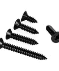 Hella Durable Number 10 X 1 Inch Flat Head Sheet Metal And Wood Screws, Black Stainless Steel 18 8 Corrosion Resistant Self Tapping Fasteners, Rock Solid 100 Pack Hardware For Serious DIY Projects, showing various black screws.