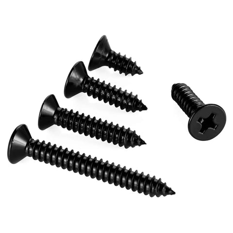 Hella Durable Number 10 X 1 Inch Flat Head Sheet Metal And Wood Screws, Black Stainless Steel 18 8 Corrosion Resistant Self Tapping Fasteners, Rock Solid 100 Pack Hardware For Serious DIY Projects, showing various black screws.