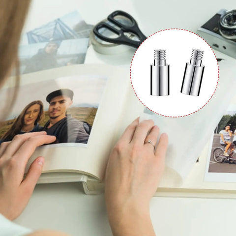 30 Piece Chicago Screws And Extension Posts To Bulk Up Your Photo Albums And Scrapbooks With Sleek Silver Binding Refill Hardware, hand organizing photos in an album.