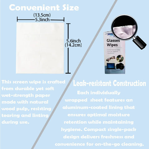 Streak-Free Lens Cleaning Wipes, 60-count, Amazon brand; front view with wipe sheet and glasses-wipes packaging