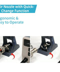 Pro Grade 1000W Hot Air Rework Station with air nozzle quick-change function shown in use on bench top tool for repairs.