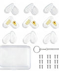 Top Shelf Screw In Silicone Nose Pads For Glasses 9 Pair Replacement Kit with 10 clear pads and steel screws.