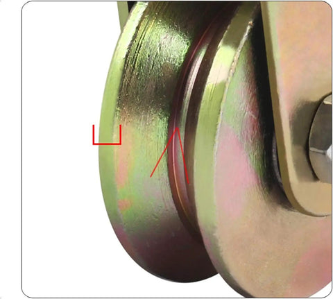 Close-up of Rock Solid V Groove Caster Wheel Built Heavy To Glide Smooth On Barn Door Tracks Or Industrial Carts featuring steel material.