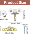 2Pcs 3/4 Inch Sliding Door Wheels Replacement Kit With Top Hanger For Wardrobe Bypass And Closet Accessories Gold Finish