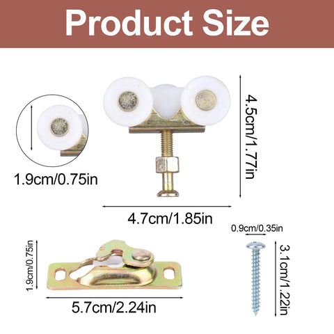 2Pcs 3/4 Inch Sliding Door Wheels Replacement Kit With Top Hanger For Wardrobe Bypass And Closet Accessories Gold Finish