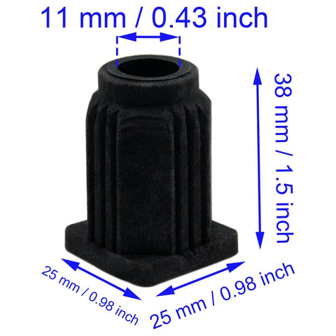 4 Pack Caster Sleeve Inserts Black Plastic Stem Socket For Chair And Table Caster Rods 25 X 25 X 38 Mm Easy To Install PP Material