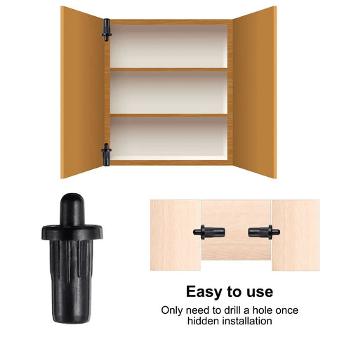 No Sweat Cabinet Door Repair Pins 36 Pc Plastic Damper Pivot Rods With Spring Loaded Axis for kitchen cabinet showing hinge and use guide.