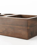 Wooden Espresso Knock Box And Tamper Holder Station With Non Slip Base Fits 58mm Portafilter, angled view showing deep slots.