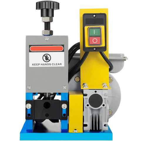 GFJYKDL Compact Electric Wire Stripping Machine For Copper Recycling featuring control panel and safety signage.