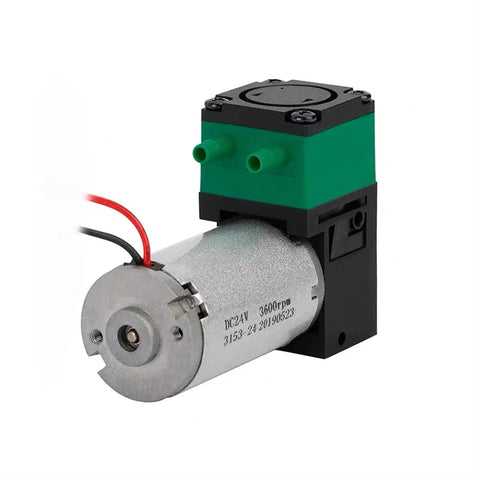 Sweet Compact Diaphragm Pump 12V 24V DC Adjustable Miniature Submersible Water Pump with green housing and silver motor.