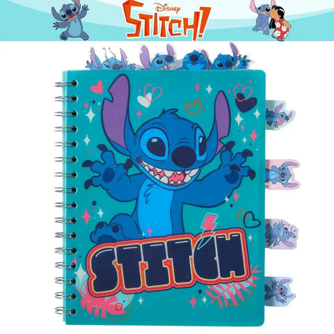 Stitch Tab Journal Spiral Notebook Set With Ballpoint Pen And Sticky Tabs And Totally Colorful Section Dividers 80 Sticky Note Tabs 8x7 Inch Blue Cover Lined Pages With Stitch Artwork Perfect Gift For Fans And Students