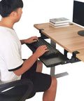 Slick Glide Under Desk Keyboard Tray With Smooth Pull Out Drawer Holds Mouse And Keyboard Ergonomic Sliding Extender For Killer Posture and No Sweat Workspace Setup in use.
