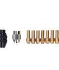 Super Cool Hilitand Brass Drill Chuck Adapter With Keyless Design And Eight Sweet Collet Sizes From One Thirty Second To One Eighth Inch For Woodworking And Engraving Projects That Are Totally Awesome, featuring black and silver chucks with brass collets.