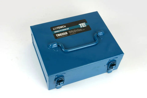 Case for Double D Punch Die Set 1-3-8 By 1-1-8 Inch Knockout Hole Kit with latch and handle for electricians and DIY pros.