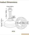 Diagram showing dimensions of 4 Pack Leveling Feet With M12 Thread, Heavy Duty Adjustable Anti Slip Vibration Dampening, Carbon Steel.