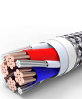 Close-up of All In One 3 Port USB Charging Cable Kit For Type C Micro USB And Lightning Devices 4 Foot Multi Charger wiring layers
