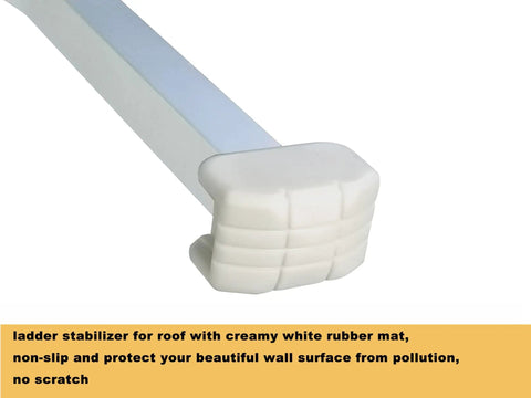 Ladder Stabilizer Heavy Duty Aluminum Extension Accessory for Roof Gutter Guard Cleaning Tools Ladder Stand Off Wing Span and Wall Ladder Hooks with Non Slip Rubber Bottom Pad Patent, white rubber pad