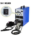 2 In 1 TIG And Arc Welder With AC DC Square Wave IGBT Inverter Argon Welding Machine For Home Shop Adjustable Output Current Weld Up To 27 Mm Semi Automatic Stick Welder Portable Multi Process Welder with visible control panel and cables