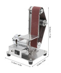 Compact And Versatile Mini Electric Belt Sander Machine For Desktop Use features stainless steel construction and adjustable speed for sanding.