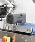 Automatic Horizontal Labeling Machine For Small Vials Bottles And Tubes Featuring Touch Screen Interface and motor with blue conveyor belt.