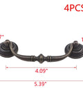 Antique Bronze Drop Swing Cabinet Pulls 4 Pack 4.09 Inch Bail Drawer Handles Zinc Alloy Rustproof with dimensions shown