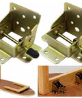 Kickass 90 Degree Folding Self Locking Hinge With Heavy Duty Furniture Foot Bracket Galvanized Metal Iron Dark Bronze Finish for Cabinets in use with wood surface.