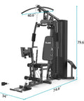All In One 160Lb Home Gym System For Full Body Workouts, multifunctional equipment with heavy duty steel frame, dimensions visible