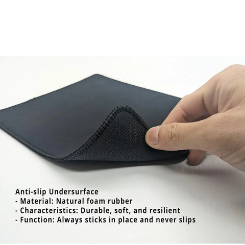 Hand lifting edge of black Mechanic Mouse Pad For Gearheads And Handymen Non Slip Auto Shop Desk Mat Great Gift For Men Dads 9.5 Inch