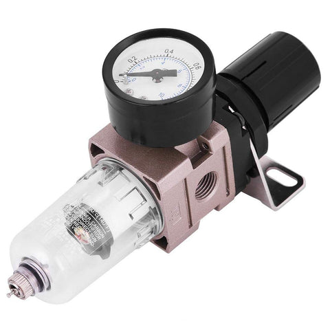 Pro Grade Air Filter Regulator AW2000-02 Aluminum Alloy With Rotary Manual Actuator, showing die-cast body and clear PC cup.