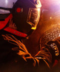 Welder using flame resistant welding cap with wide neck bill, sweat absorbing padding, for sparks and spatter protection.