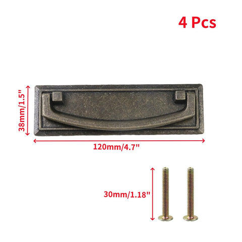 4 Pcs Drawer Ring Pull Handles In Antique Bronze Durable Zinc Alloy Cabinet Hardware For Dresser And Cupboard 120mm Length 76mm Hole Center