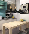 Wood Metal Colorful Pendant Light, Simple Farmhouse Lighting, Indoor Rustic Fixture, Lamp for Over Kitchen Island Dining Room Table Bar Counter Laundry (Gray)(Yellow) hanging above dining table.