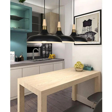 Wood Metal Colorful Pendant Light, Simple Farmhouse Lighting, Indoor Rustic Fixture, Lamp for Over Kitchen Island Dining Room Table Bar Counter Laundry (Gray)(Yellow) hanging above dining table.