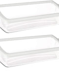 Two clear replacement refrigerator door bins with white band top rim for Whirlpool Kenmore and Maytag, back-mount design.