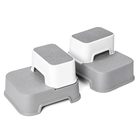 Two Step Toddler Stool Set Of Two, Super Sturdy Non Slip Bath Footrest For Kids Potty Training And Sink Washing, Straight Up Essential For Growing Toddlers, Wide Grip Platform, Light Grey, showing sturdy design.