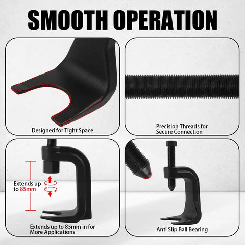 Heavy Duty Ball Joint Separator And Removal Tool Giving You Two Point Three Eighths Inch Extension For No Sweat Suspension Work On Daily Drivers Classic Rides Pickup Trucks SuVs, showing precise threading and anti-slip design.