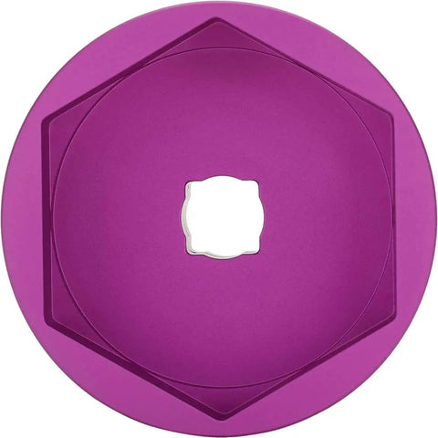 Top view of Two And Three Eighths Inch Hex Spindle Nut Wrench Socket For Wide Five And Three Quarter Ton Hub Nuts One Half Inch Drive Aluminum Tool With Purple Anodized Finish For Quick Change Hub Service