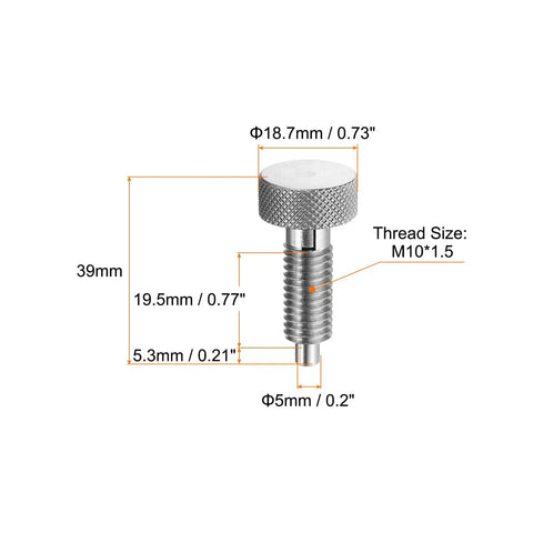 Heavy Duty Spring Plunger Pins In A Two Piece Kit With Knurled Grips And M10x1.5 Threads with dimensions diagram.