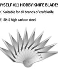 20 Piece Craft Knife Blades Set SK5 Carbon Steel Size 11 Fine Point Refills with storage case displayed in fan pattern