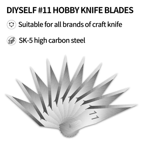 20 Piece Craft Knife Blades Set SK5 Carbon Steel Size 11 Fine Point Refills with storage case displayed in fan pattern