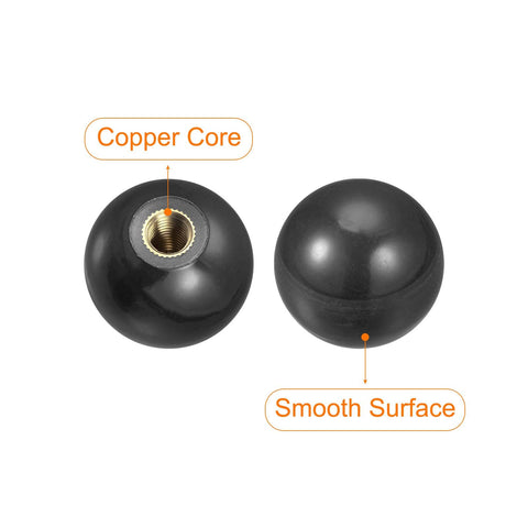 6Pcs M8 Threaded Ball Knobs With Copper Insert, 1.18 Inch Black Thermoset Ball Handles for Machine Tools, showing copper core and smooth surface.