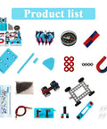 Seventeen Magnet Set for Kids With Electromagnet and Basic Circuit Tools, assorted components and experiment tools displayed.