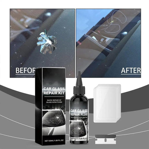 Windshield Crack Repair Kit With 2026 Upgrade Glass Repair Liquid For Chips And Cracks Do It Yourself Quick Fix shown before and after use