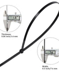 Beefy Heavy Duty 24 Inch Nylon Cable Ties 175 Lb Tensile Strength Self Locking UV Resistant, showing thickness and width measurements